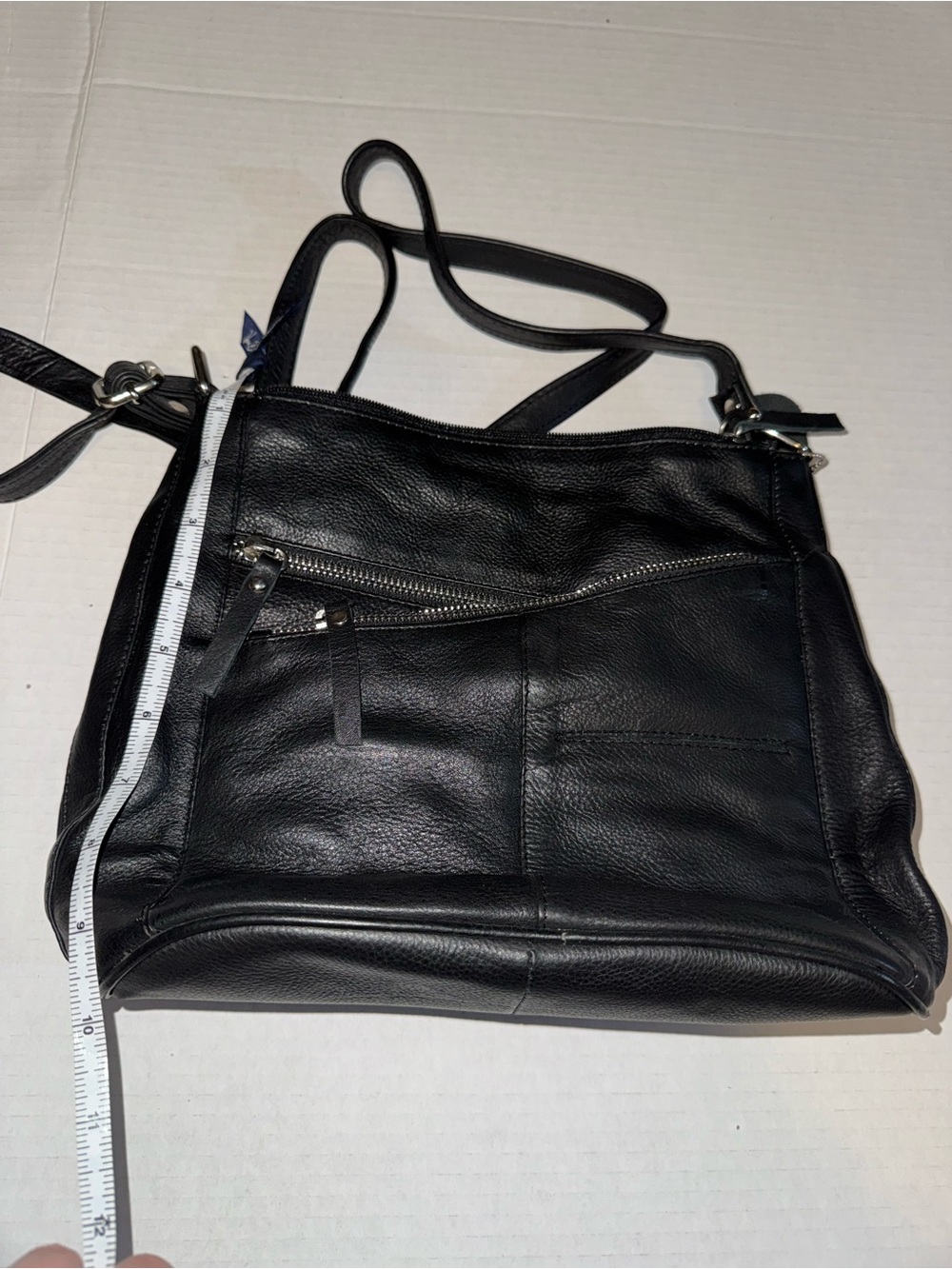 Black Leather Crossbody Bag - Classic Everyday Shoulder Bag - Picture 1 of 5